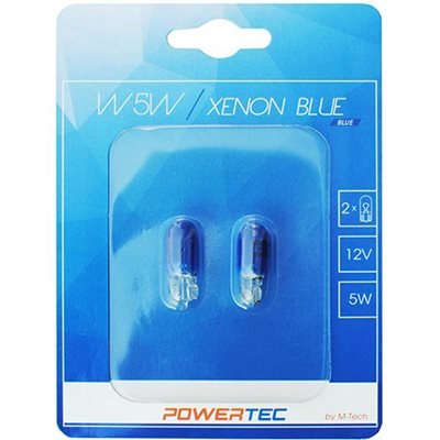 W5W 12V 5W W2.1x9.5D Καρφωτό Ακάλυκο Powertec Xenon Blue 2τμχ M-Tech PTZXB12-02B/MT