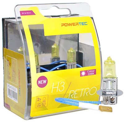 H3 12V 55W Pk22S Powertec Retro Κίτρινες Λάμπες 2τμχ M-Tech PTZRT3-DUO/MT