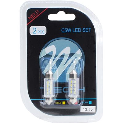 Λαμπάκια Πλαφονιέρας C5W/C10W 12V 1W Sv8,5 36mm Led 8xSMD3014 Λευκό 2τμχ M-Tech LB085W/MT