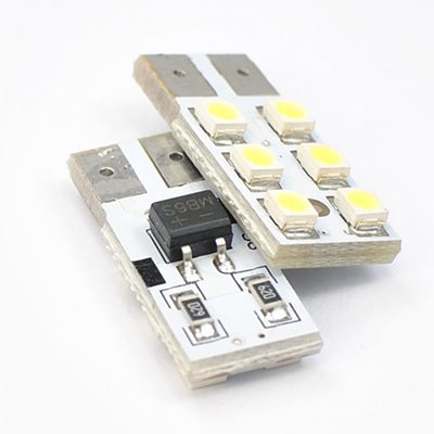 W5W 12V T10 W2.1x9.5D Led 6xSMD3528 Λευκό Καρφωτό Ακάλυκο 2τμχ M-Tech LB083W/MT