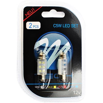 Λαμπάκια Πλαφονιέρας C5W/C10W 12V 0,37W Sv8,5 36mm Led 6xFlux 3mm Λευκό 2τμχ M-Tech LB023W/MT