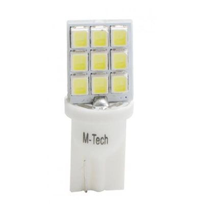 W5W 12V T10 W2.1x9.5D Led 9xSMD2835 Λευκό Καρφωτό Ακάλυκο 2τμχ M-Tech LB021W/MT