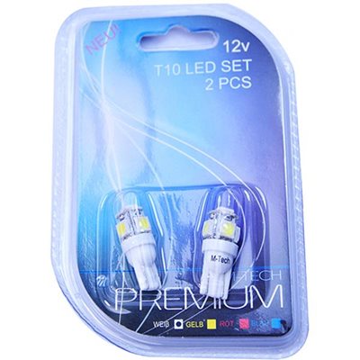 W5W 12V T10 W2.1x9.5D Led 5xSMD5050 Λευκό Καρφωτό Ακάλυκο 2τμχ M-Tech LB054W/MT