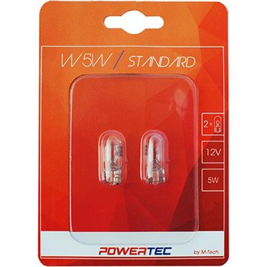 W5W (T10) 12V W2.1x9.5D Καρφωτό Ακάλυκο Powertec Standard Αλογόνου 2τμχ M-Tech PTZ12-02B/MT