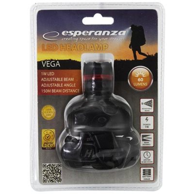 Esperanza Φακός Κεφαλής Vega EOT002, 1W, 60 lumens, Μαύρος
