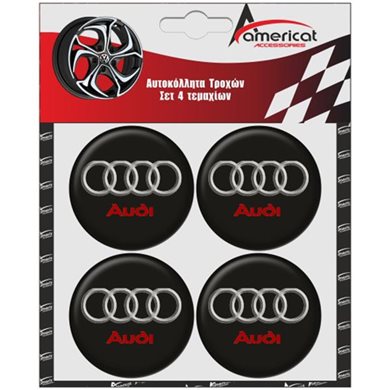 Αυτοκόλλητα Ζαντών Audi Logo & Ολογραφως Μαύρο/Κόκκινο Σμάλτου 6cm 4τμχ Americat ΑΥΤ.10208