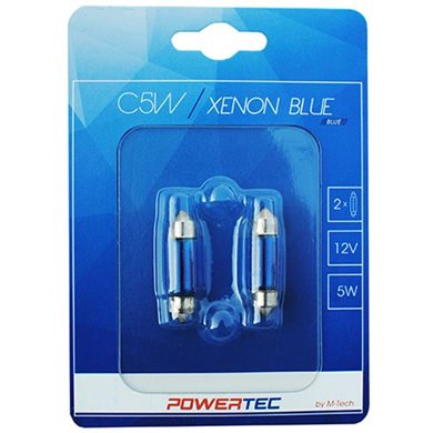 Λαμπάκια Πλαφονιέρας C5W 12V 5W Sv8,5-8 11X36mm Powertec Xenon Blue 2τμχ M-Tech PTZXB33-02B/MT