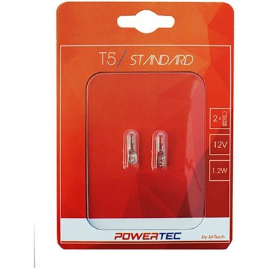 T5 12V 1,2W W2X4,6D Καρφωτό Ακάλυκο Powertec Standard Αλογόνου 2τμχ M-Tech PTZ29-02B/MT