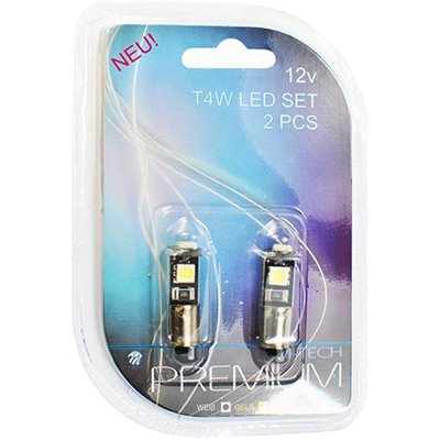 T4W 12V 0,72W Ba9S Μινιόν Led 1xSMD5050 Can-Bus Λευκό 2τμχ M-Tech LB319W/MT