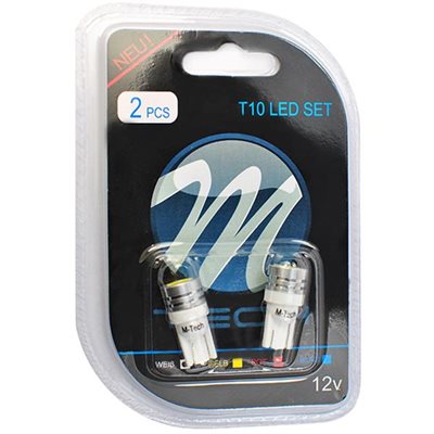 W5W 12V T10 W2.1x9.5D Led 1xHp Λευκό Καρφωτό Ακάλυκο 2τμχ M-Tech LB014W/MT