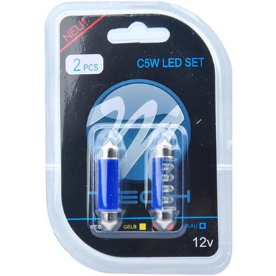 Λαμπάκια Πλαφονιέρας C5W/C10W 12V 0,53W Sv8,5 41mm Led 8xFlux 3mm Μπλε 2τμχ M-Tech LB024B/MT