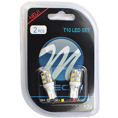 W5W 12V T10 W2.1x9.5D Led 9xSMD3528 Λευκό Καρφωτό Ακάλυκο 2τμχ M-Tech LB018W/MT