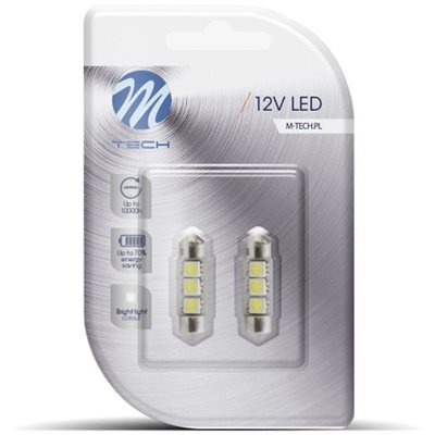 Λαμπάκια Πλαφονιέρας C5W/C10W 12V 0,72W Sv8,5 36mm Can-Bus Led 3xSMD5050 Premium Λευκό 2τμχ M-Tech LB310W/MT
