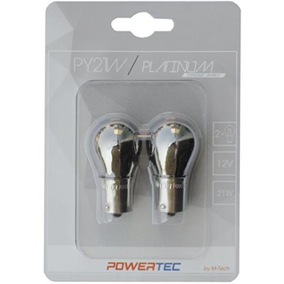 Py21W 12V 21W BAU15S Μονοπολικό Παράκεντρο Chrome Powerteck Platinium 2τμχ M-Tech PTZCH36-02B/MT