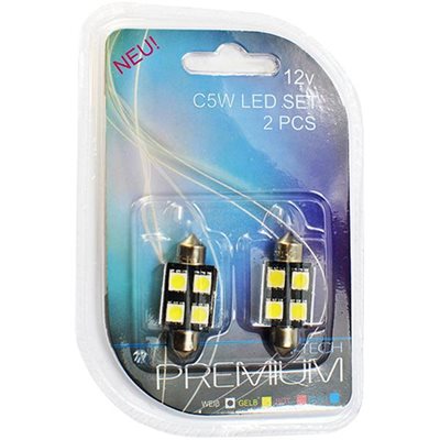 Λαμπάκια Πλαφονιέρας C5W/C10W 12V 0,96W Sv8,5 36mm Can-Bus+Radiator Led 4xSMD5050 Λευκό 2τμχ M-Tech LB328W/MT