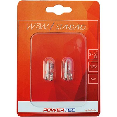 W5W (T10) 12V W2.1x9.5D Καρφωτό Ακάλυκο Powertec Standard Αλογόνου 2τμχ M-Tech PTZ12-02B/MT