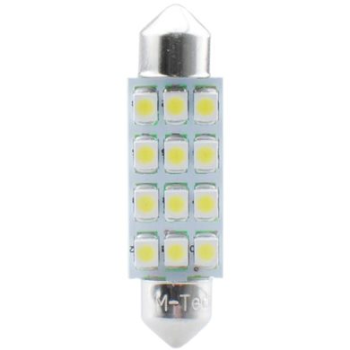 Λαμπάκι Πλαφονιέρας C5W/C10W 12V 0,96W Sv8,5 41mm Premium Led 12xSMD3528 Λευκό 1τμχ M-Tech L030W/MT