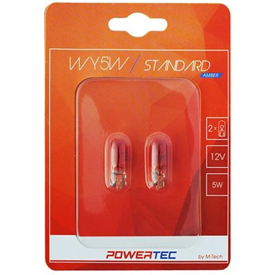 Wy5W 12V 5W W2.1x9.5D Πορτοκαλί Καρφωτό Ακάλυκο Powertec Standard Αλογόνου 2τμχ M-Tech PTZ28-02B/MT